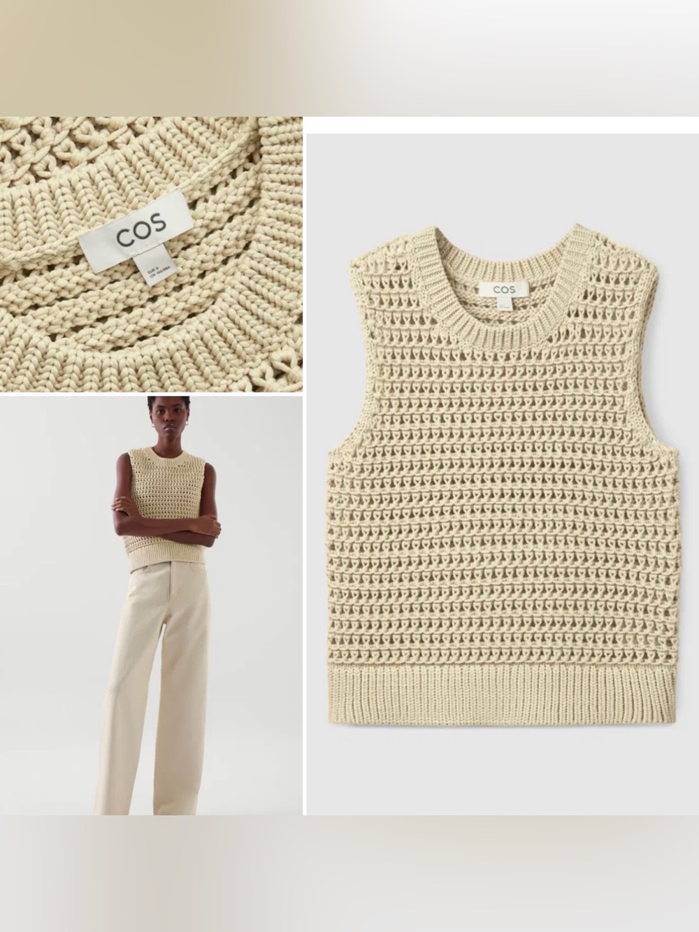 COS Chunky Knit Sweater Vest Beige Womens Sz Med 8/10 NWOT